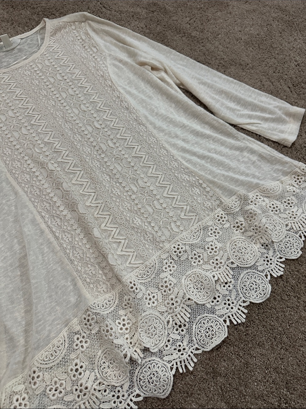 Tantrums Cream Crochet-Hem Long Sleeve Tunic - Picture 3 of 4